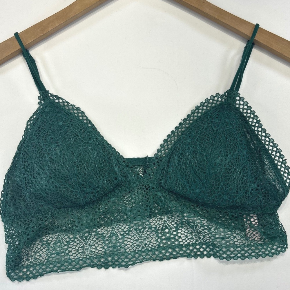 VS Fairycore Bra Summer Romantic Lace Bralette M Crochet Emerald Green Boho